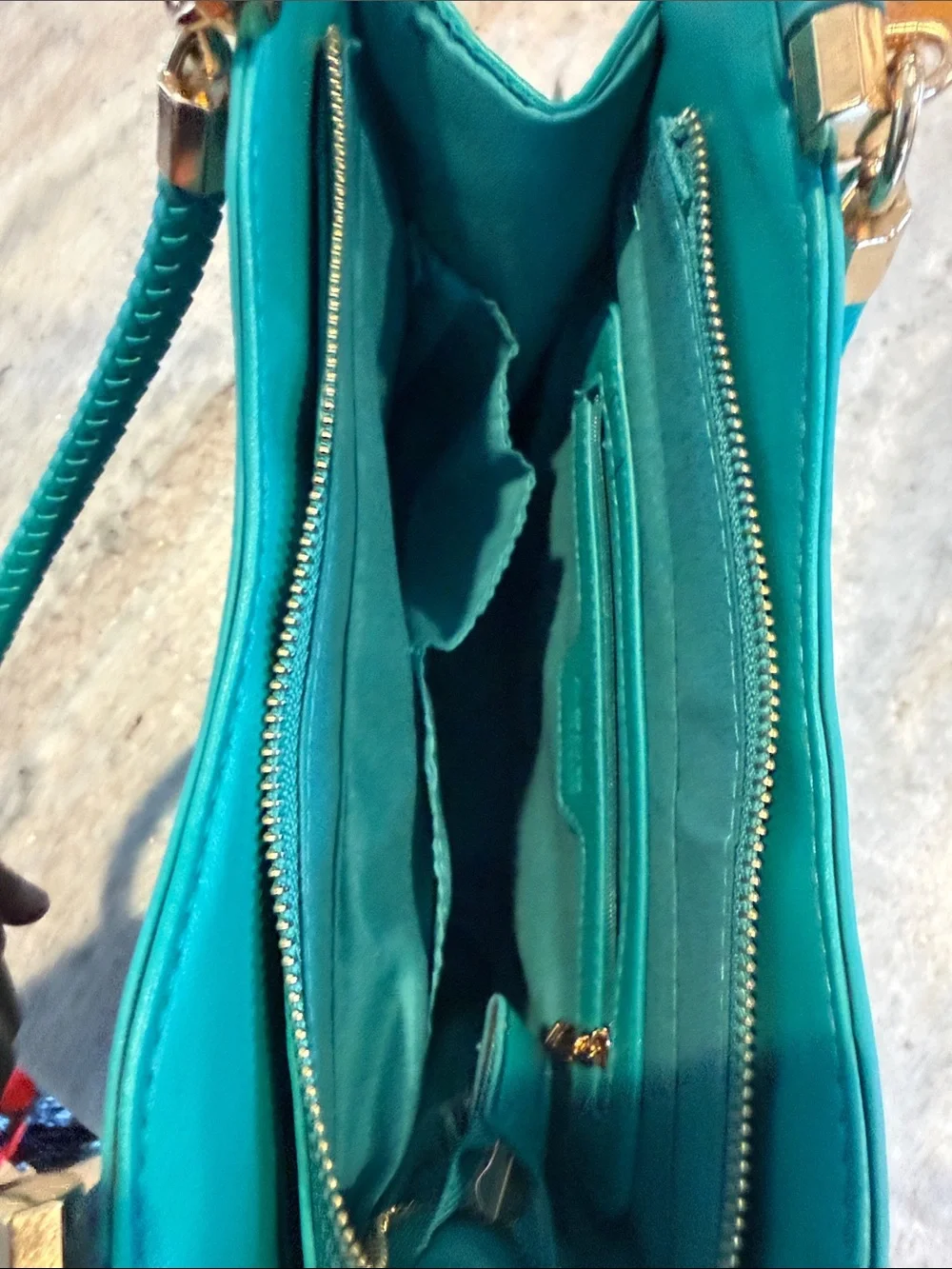 bebe Teal Quilted Stud Tote with Braided Handles